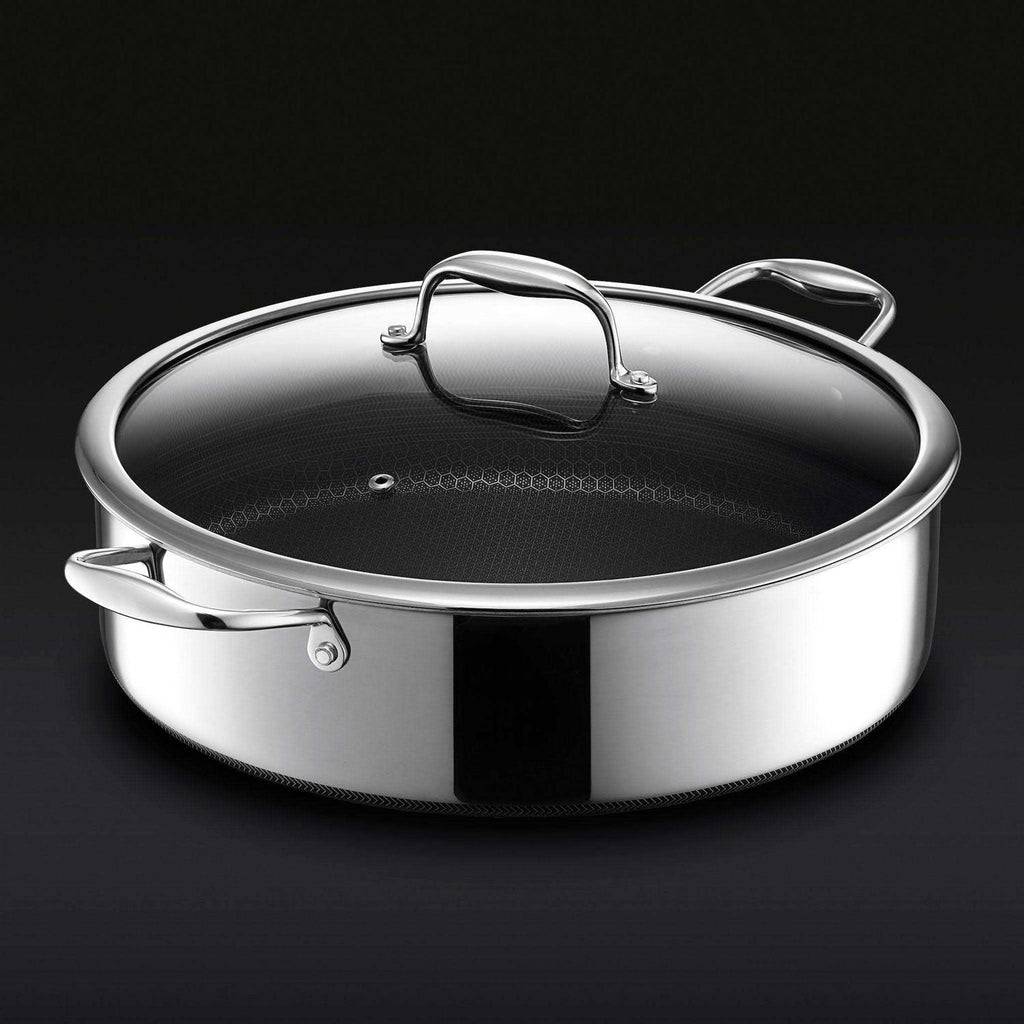 Hexclad 7 Quart Hybrid Stainless Steel Deep Saut Pan Fryer with Glass Lid