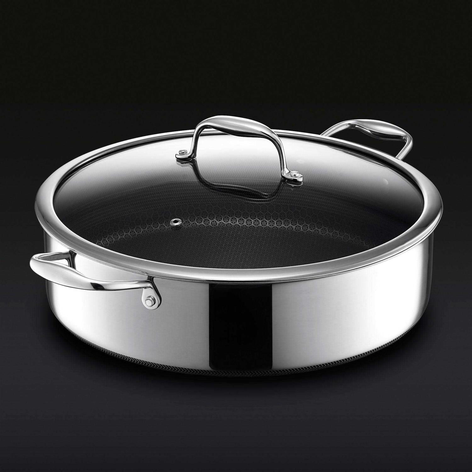 Hexclad 7 Quart Hybrid Stainless Steel Deep Saut Pan Fryer with Glass Lid
