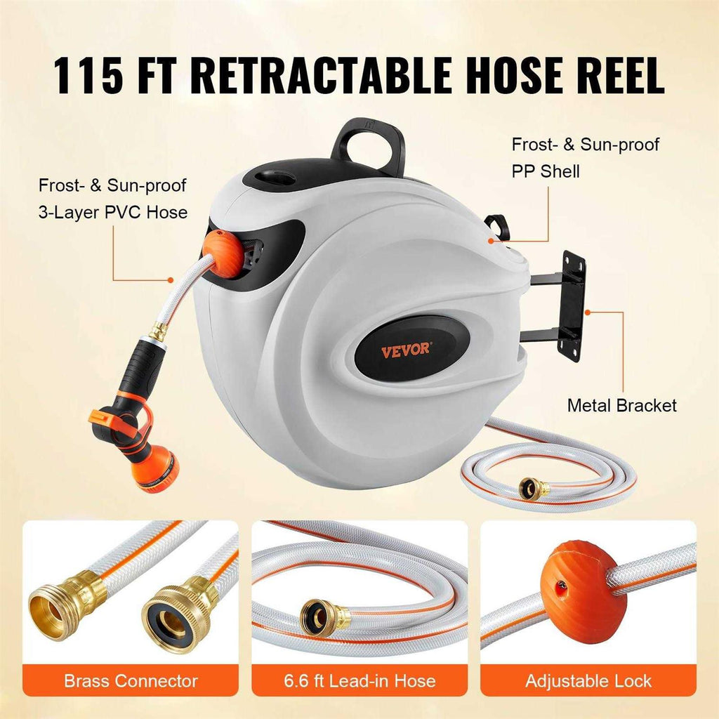 Retractable Plastic Wall Mounted Hose Reel with Automatic Rewind VEVOR