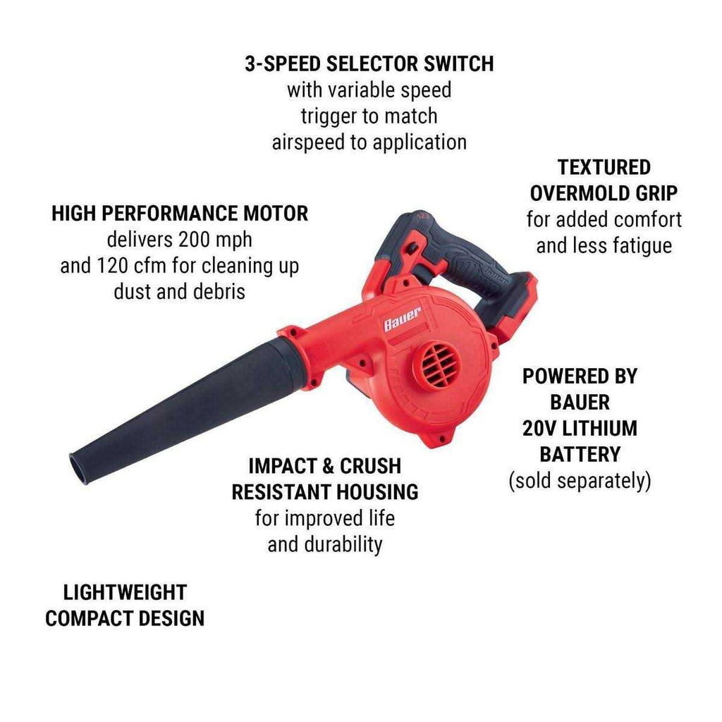 Bauer 20V Cordless 200 MPH Compact Workshop Blower