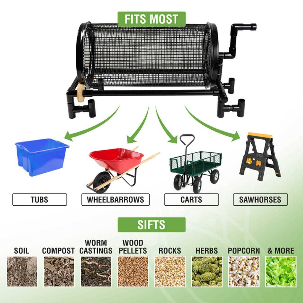 Earthkeeping Green Rolling Garden Sifter with 1/2 in. Heavy Duty Screen