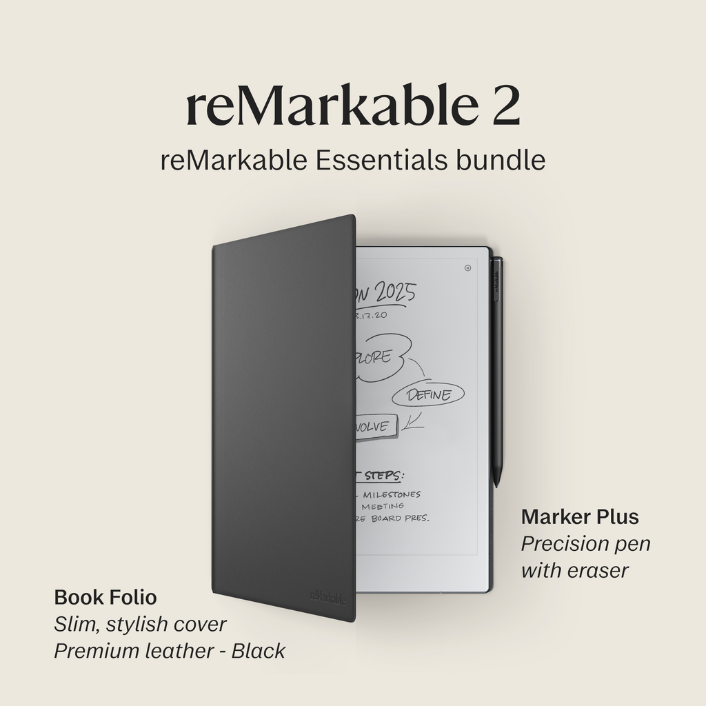reMarkable 2 10.3 Paper Tablet with Marker Plus and Premium Leather Book Folio Black