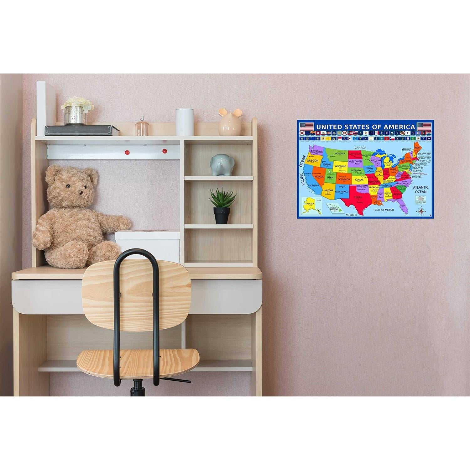 United States Map with State Flags Poster Laminated 14×19.5