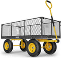 Steel Garden Cart 2-in-1 1400 lbs Heavy Duty Utility Wagon with Removable Mesh Sides to Convert into Flatbed 240?? U-Turn 13" Pneumatic Tires Garden Wagon for Farm Yard Lawn Garden Camping