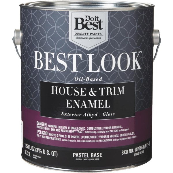 Best Look Oil-Based Alkyd Gloss Exterior House & Trim Enamel Paint, Pastel Base, 1 Gal.