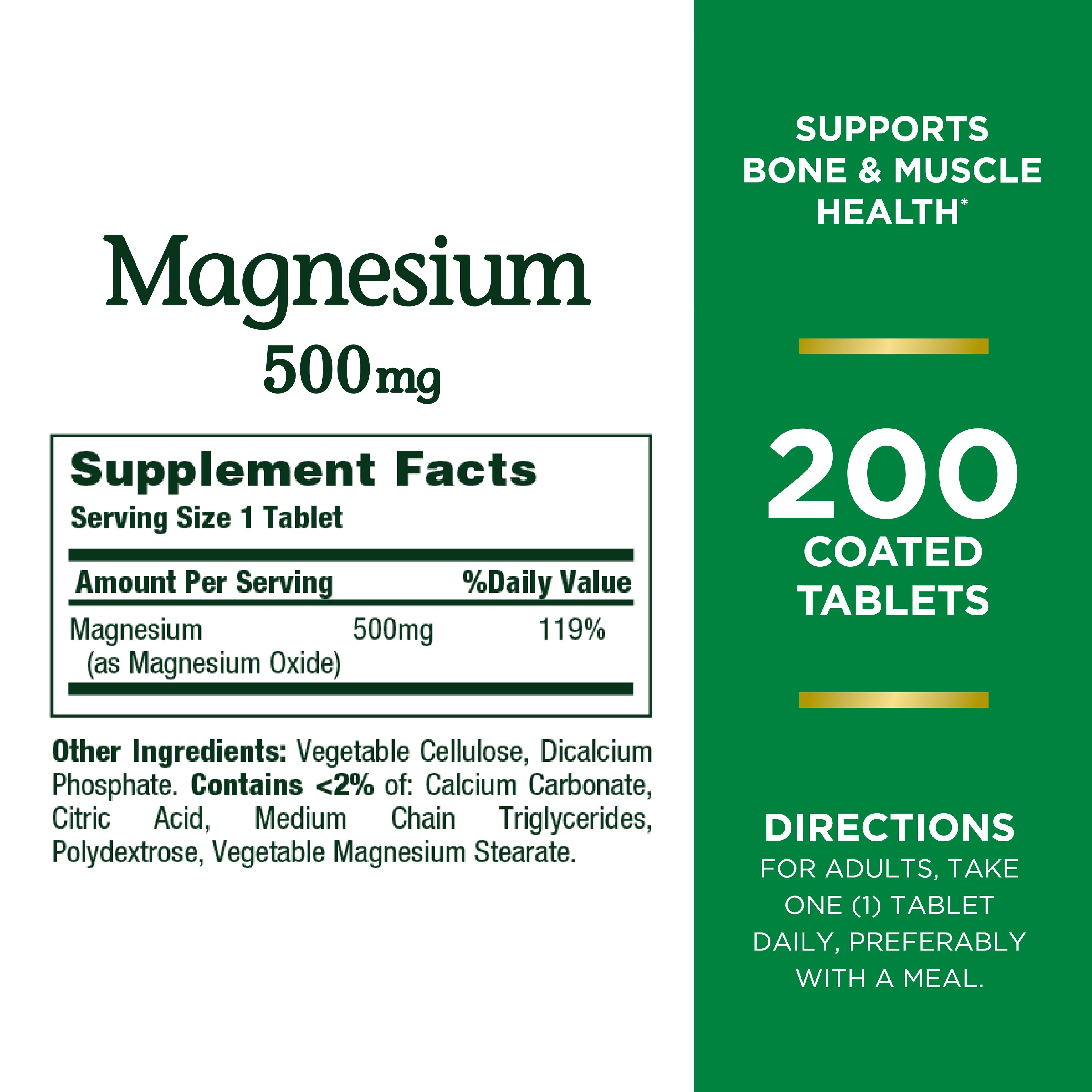 Nature's Bounty Magnesium, 500 mg, 200 Tablets