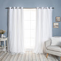 Fortuna Brockham Solid Tulle Overlay Room Darkening Grommet Curtain Panels (Set of 2)