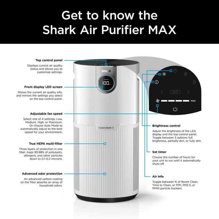 Shark Air Purifier MAX with Nano Seal Hepa, Cleansense IQ, Odor Lock, Cleans up to 1000 Sq. ft. and 99.98% of Particles