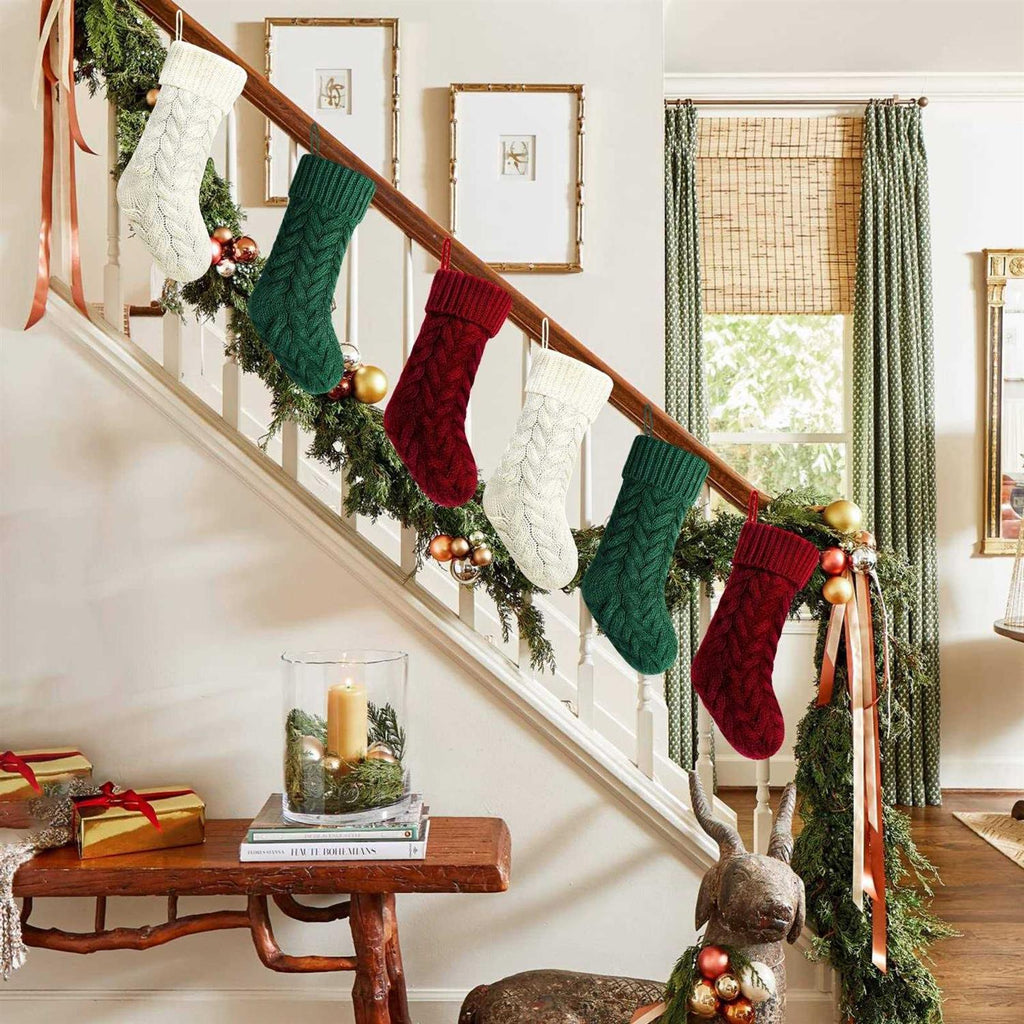Kunyida Pack Unique Burgundy And Ivory White Knit Christmas Stockings