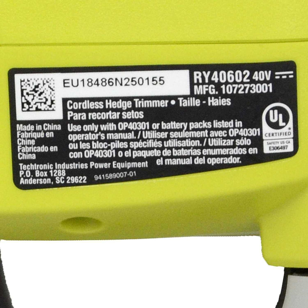 Ryobi Ry40602 40 Volt 24-inch Hedge Trimmer w/Rotating Handle