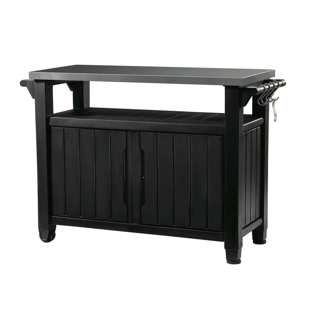 Keter Unity XL Resin Serving Station, All-Weather Plastic and Metal Grill, Storage and Prep Table