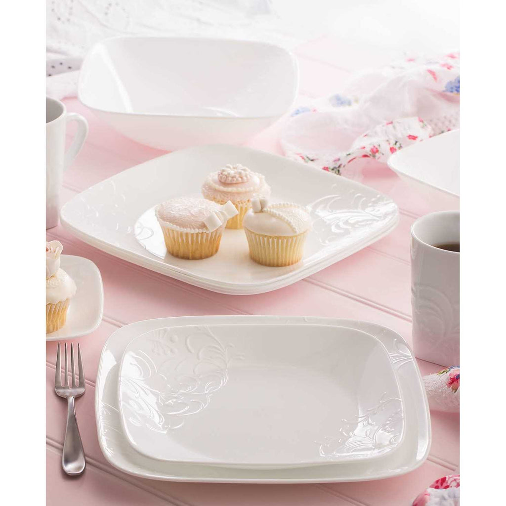 Corelle Boutique Cherish Embossed Square 16-Piece Dinnerware Set