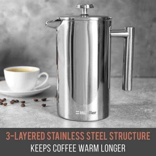 Mueller French Press Double Insulated 310 Stainless Steel Coffee Maker 4 Level Filtration System