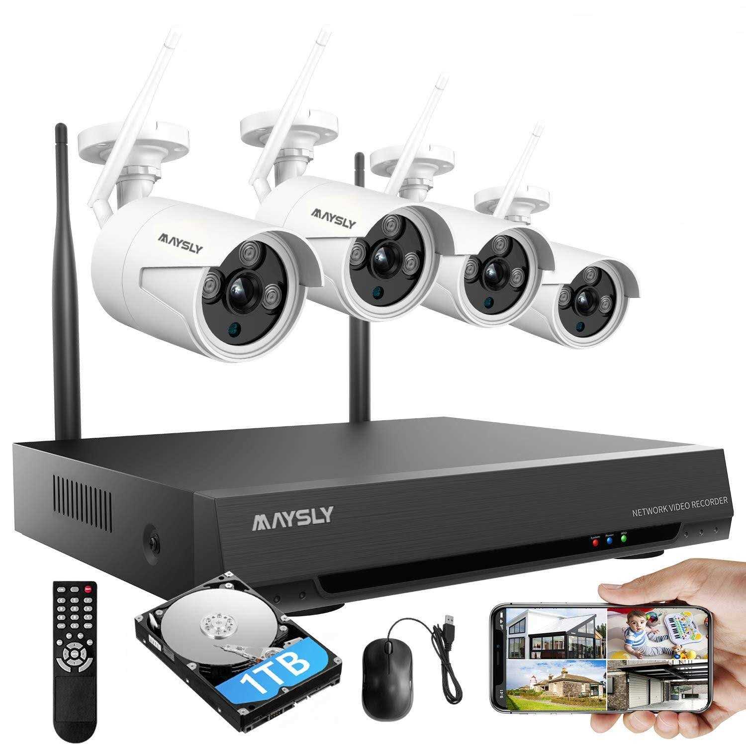 Home Security Camera System Wireless Maysly 8CH 1080P Surveillance NVR Kits with 4pcs 2.0MP Cameras Outdoor Indoor with 65ft Night Vision