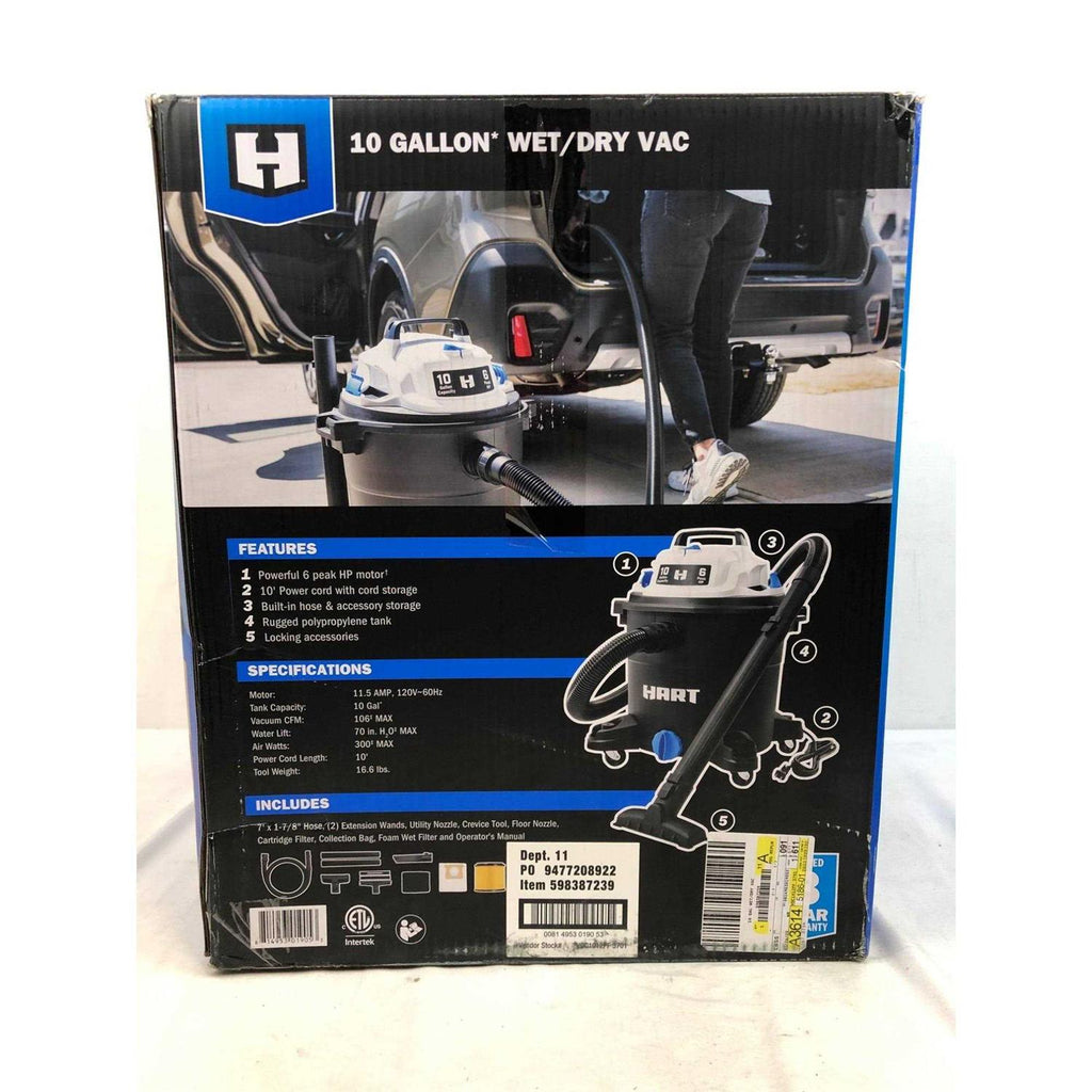 Hart 10 Gallon 6 Peak HP Poly Wet/Dry Vacuum