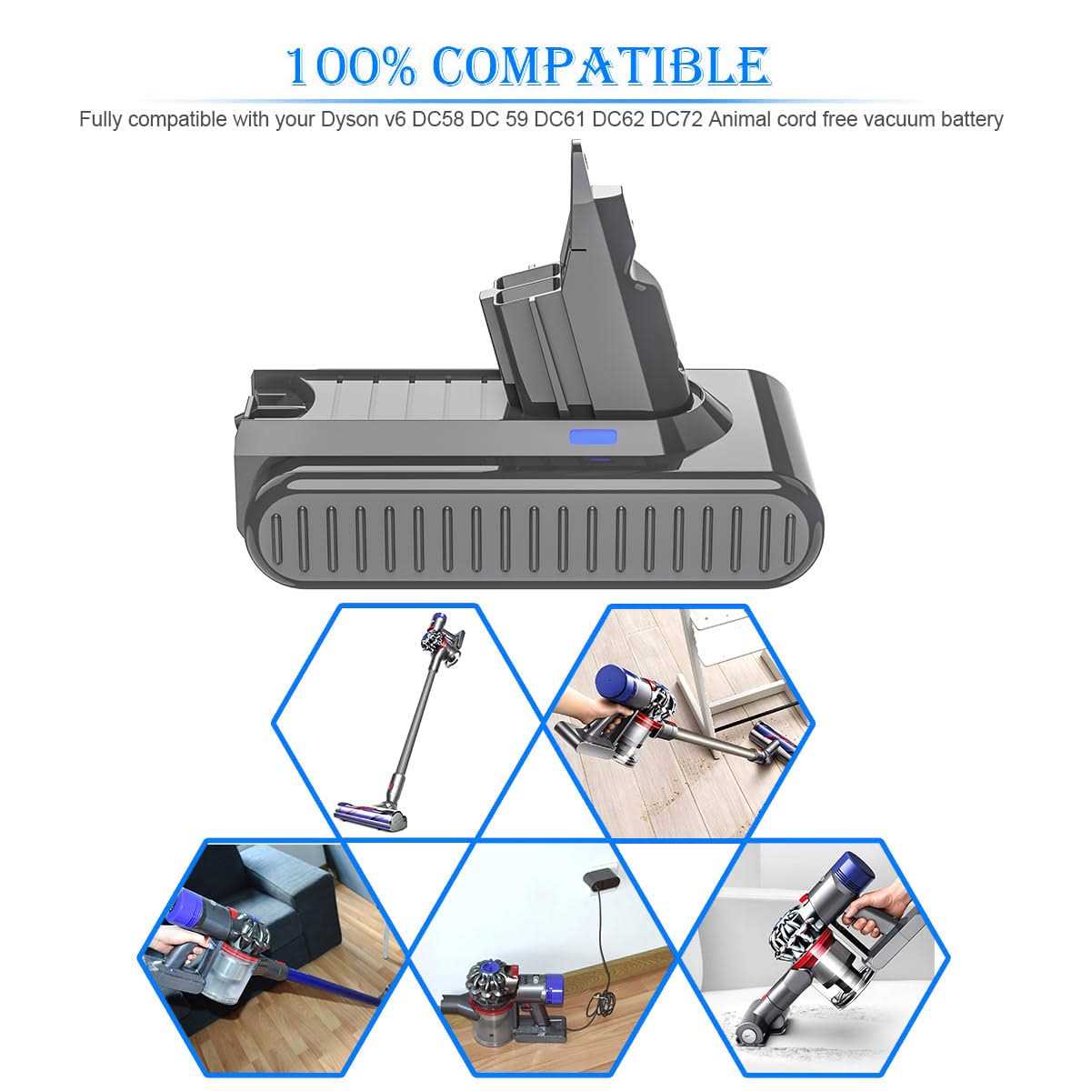 Upgraded 6000mAh V6 SV04 vtc4 Battery 967810 Replacement Battery for Dyson V6 Animal Absolute Motorhead Slim SV03 SV04 SV05 SV06 SV07 SV09 vtc4 DC58