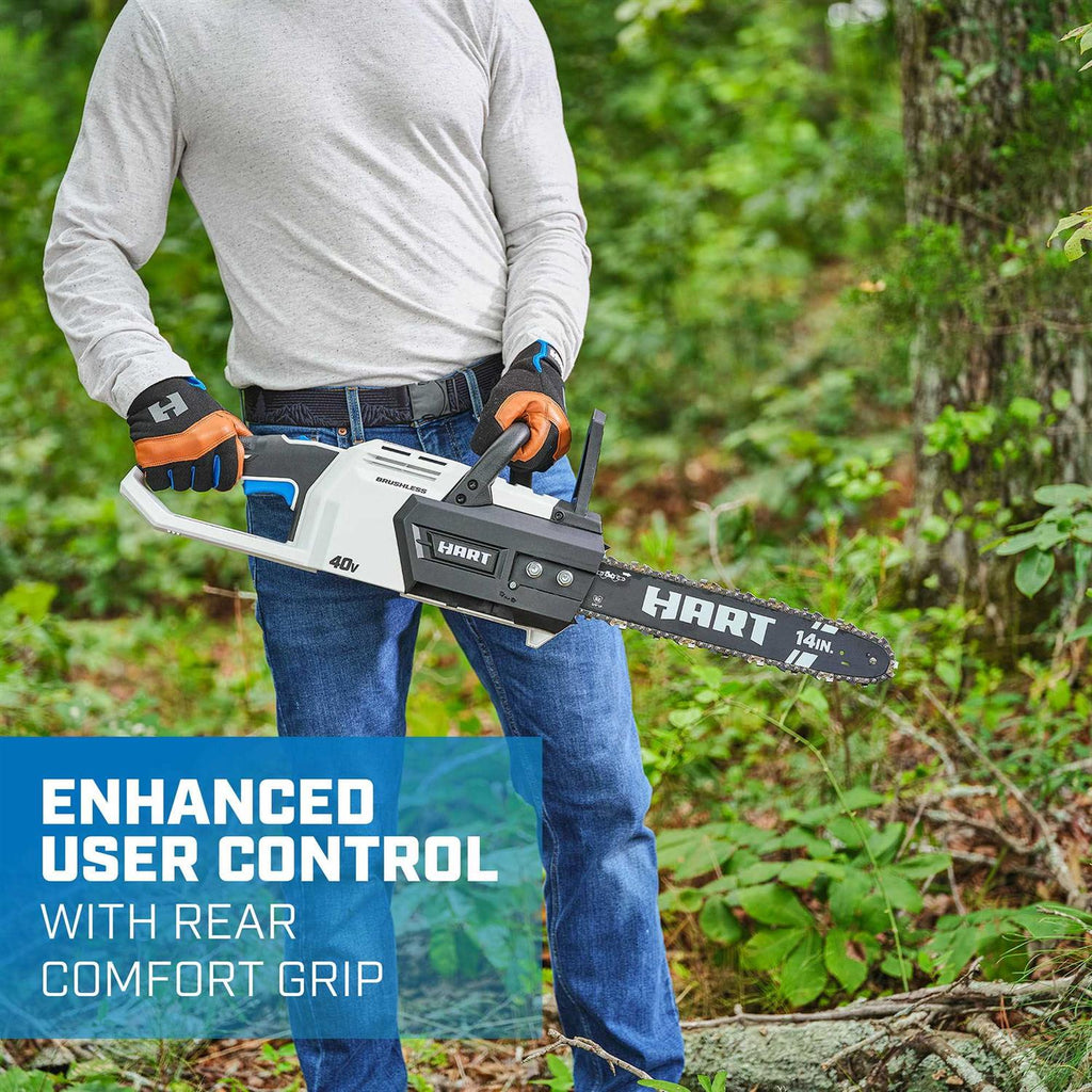 HART 40-Volt Cordless Brushless 14-inch Chainsaw Kit 4.0Ah Lithium-Ion Battery