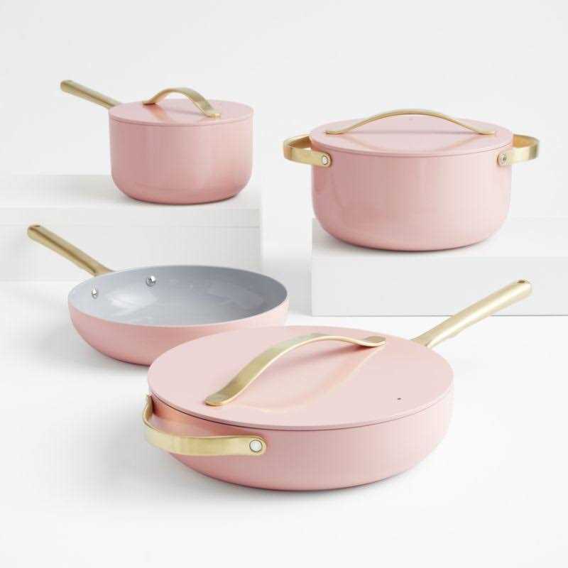 Caraway Home 7-Piece Ceramic Non-Stick Cookware Set with Gold Hardware