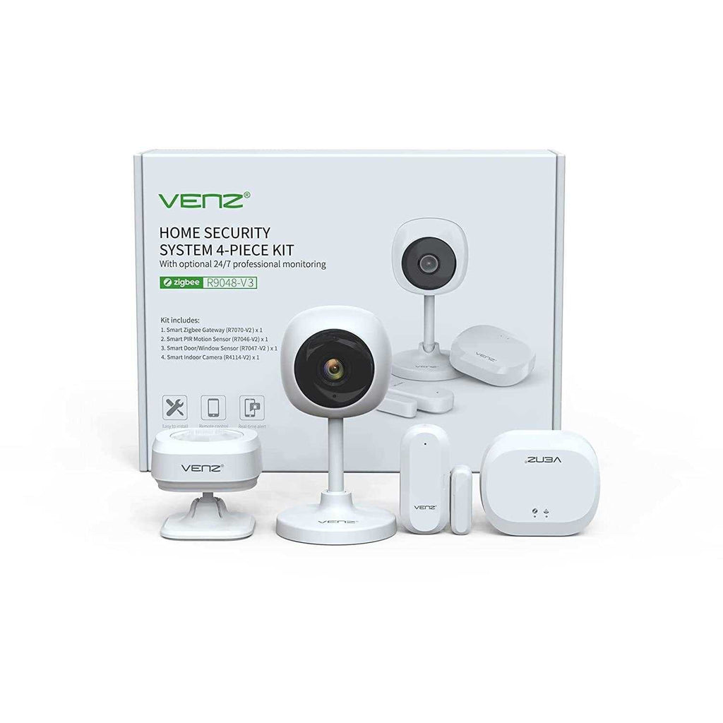 VENZ 4 Piece Wireless Home Security System Optional 24/7 Professional Monitoring