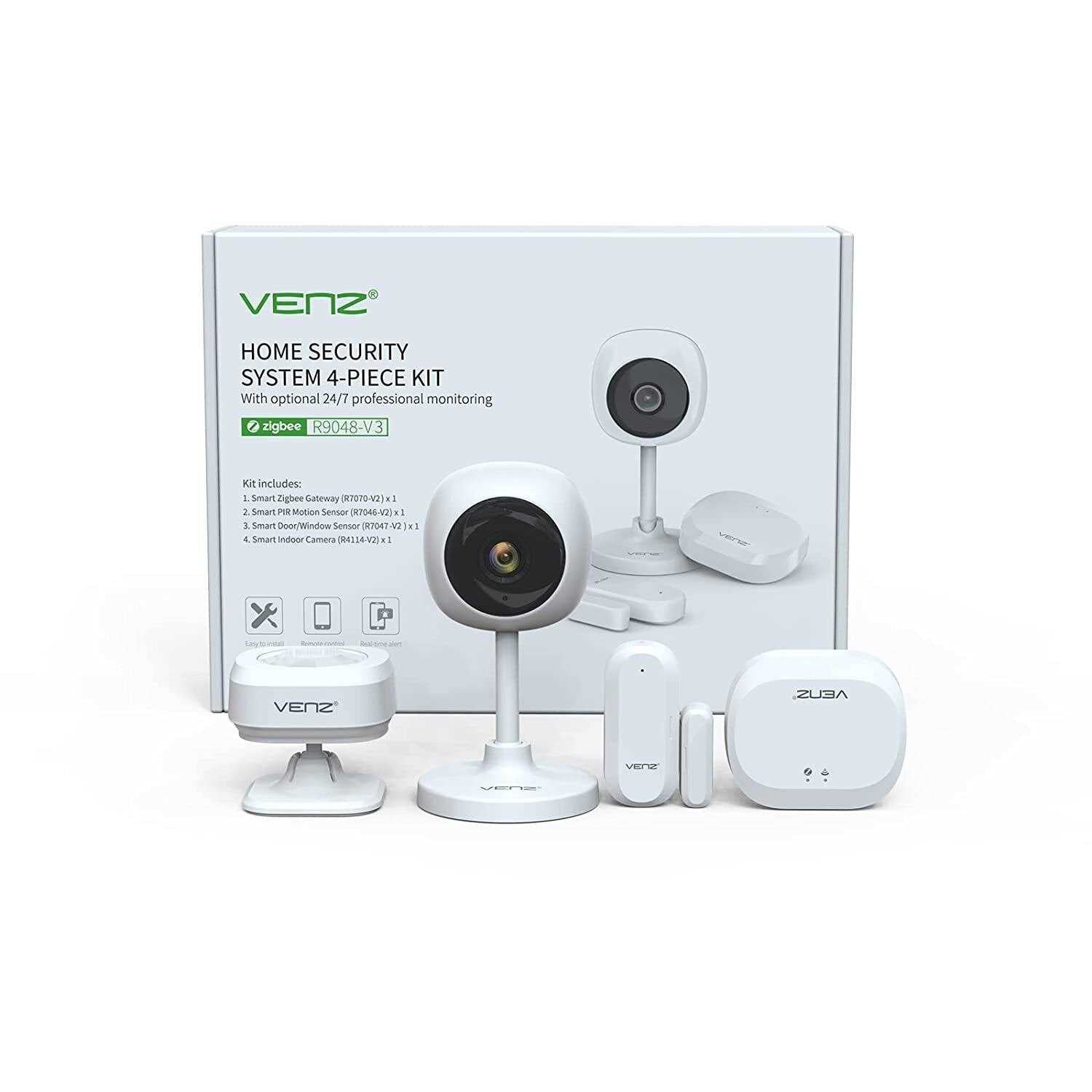 VENZ 4 Piece Wireless Home Security System Optional 24/7 Professional Monitoring