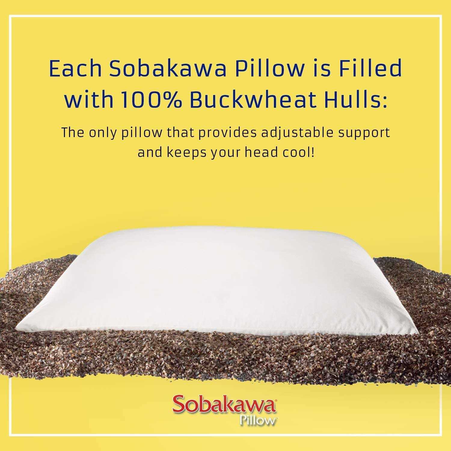 Sobakawa Traditional Buckwheat Size Pillow Organic Cotton with Natural Technology for Cool Sleep, Neck Support for Back and Side Sleepers