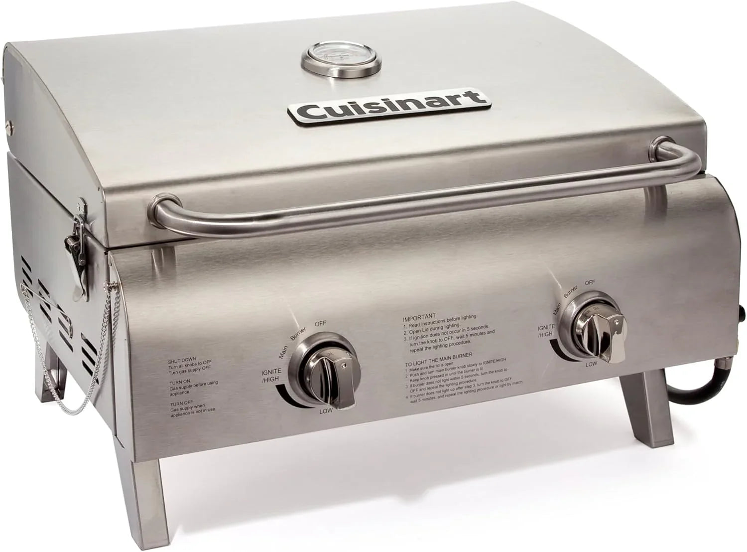 Cuisinart Chef's Style Tabletop Portable Propane Grill, 20,000 BTU Stainless Steel 2-Burner
