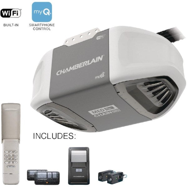 Chamberlain C2405 1/2 HP Smartphone-Controlled Durable Chain Drive Garage Door Opener with WiFi and MED Lifting Power