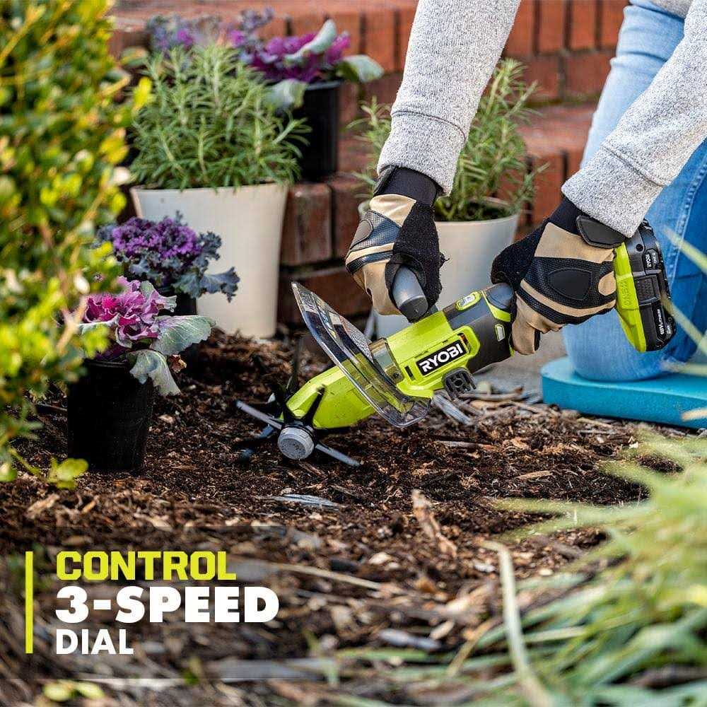 RYOBI ONE+ 18V Cordless Compact Battery Cultivator with 2.0 Ah Battery and Charger