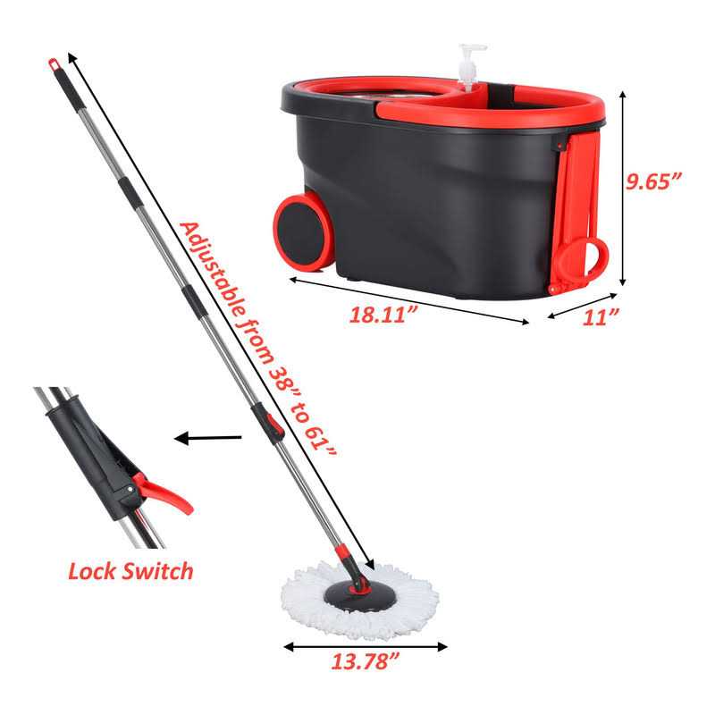 Spin Mop Bucket, Microfiber Spin Mop and Bucket Floor Cleaning System, Mop and Bucket with Wringer Set