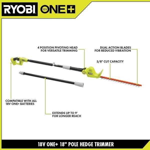 RYOBI ONE+ 18V 18in. Cordless Battery Pole Hedge Trimmer