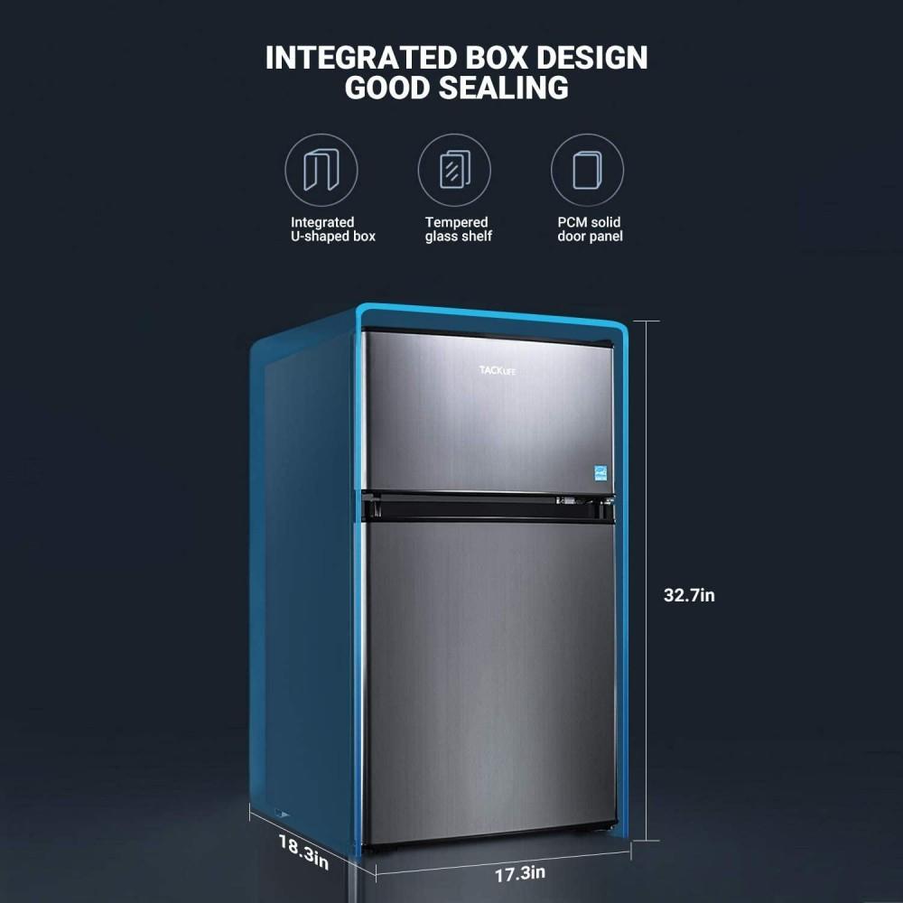 g Mini Fridge with Freezer, 3.1 Cu.Ft Small Refrigerator, Compact Refrigerator with LED Light, 2 doors, Mini Fridge for Bedroom, Office, Dorm, RV, Garage, Stainless Steel Sliver -HPVFR310