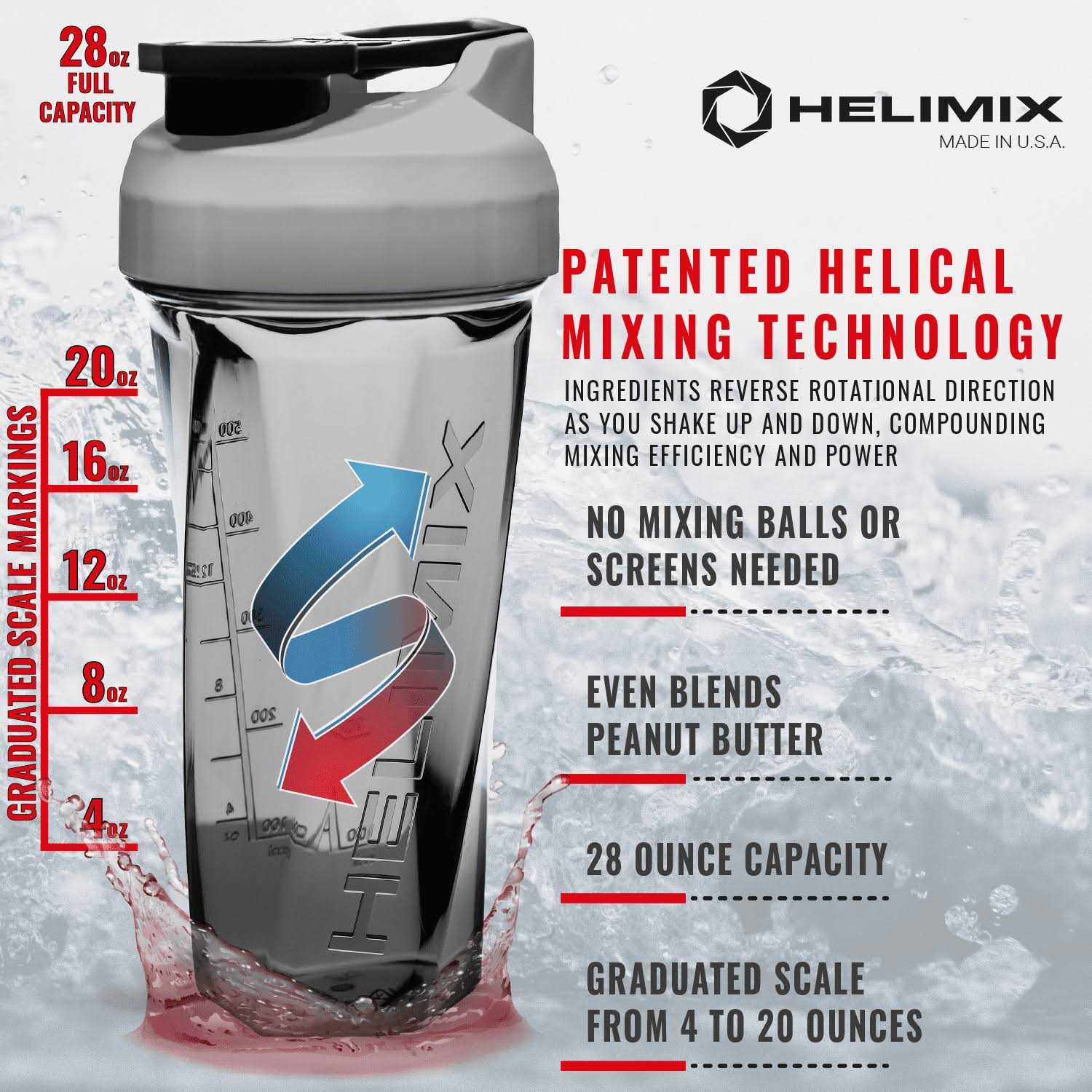 Helimix Vortex Blender Shaker Bottle 28oz