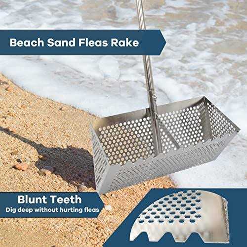 Sand Fleas Rake Stainless Steel Sand Sifter Detachable 47 Inches Long Handle