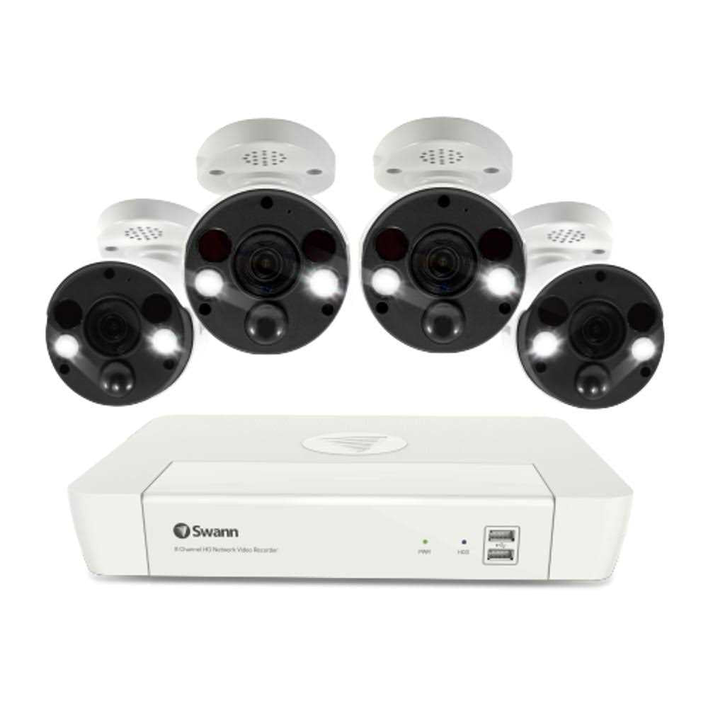 Swann 8-Channel 4K 1TB NVR Wired Security System with 4 Bullet Cameras and Color Night Vision