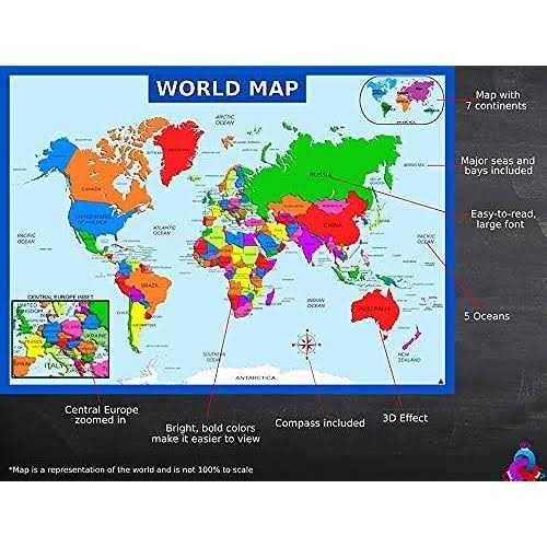 3D Learning LLF World Map Poster with Central Europe Inset
