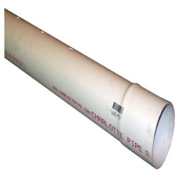 Charlotte Pipe 4 In. x 10 Ft. Perforated PVC Drain and Sewer Pipe, Belled End (3-Row)
