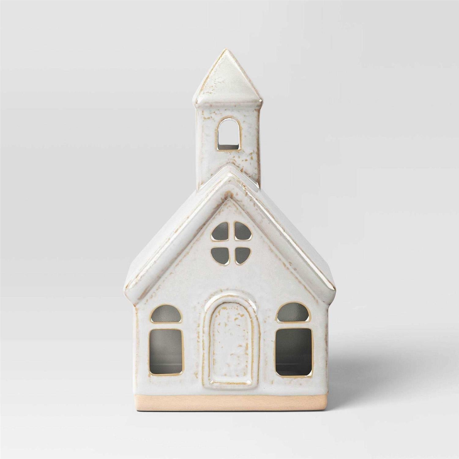 Wondershop 6.875 Battery Operated LED Lit Ceramic Church Christmas Village Building