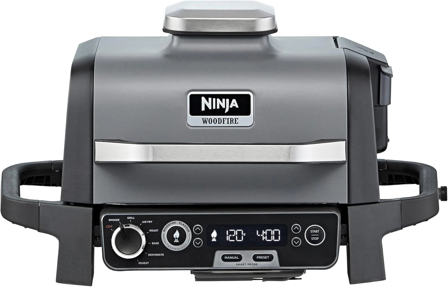 Ninja Woodfire Electric BBQ & Smoker with Air Fryer, Portable Outdoor Grill, Cool Grey