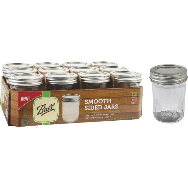 Ball 1/2 Pint Regular Mouth Smooth-Sided Silver Lid Canning Jar (12-Count)