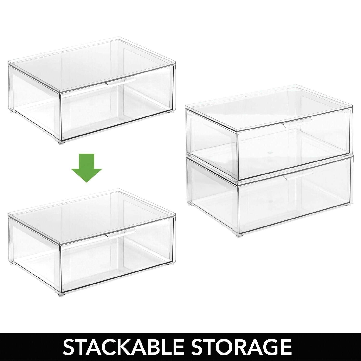 mDesign Plastic Stacking Closet Storage Organizer Bin with Drawer