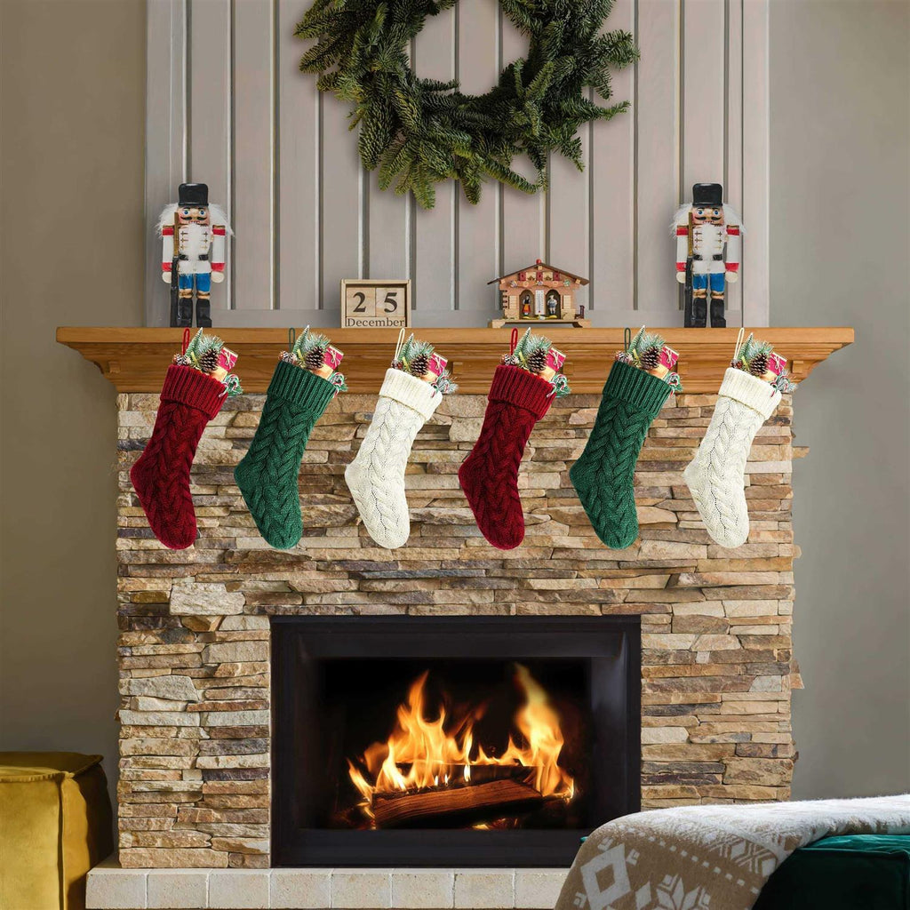 Kunyida Pack Unique Burgundy And Ivory White Knit Christmas Stockings