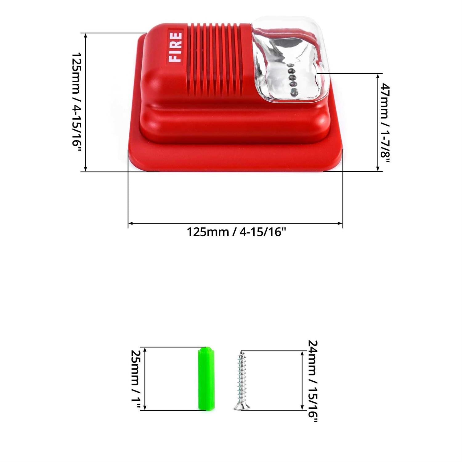 Qwork Fire Alarm, 12 24V Dc Wired Sound And Light Fire Alarm Warning Strobe Siren Horn