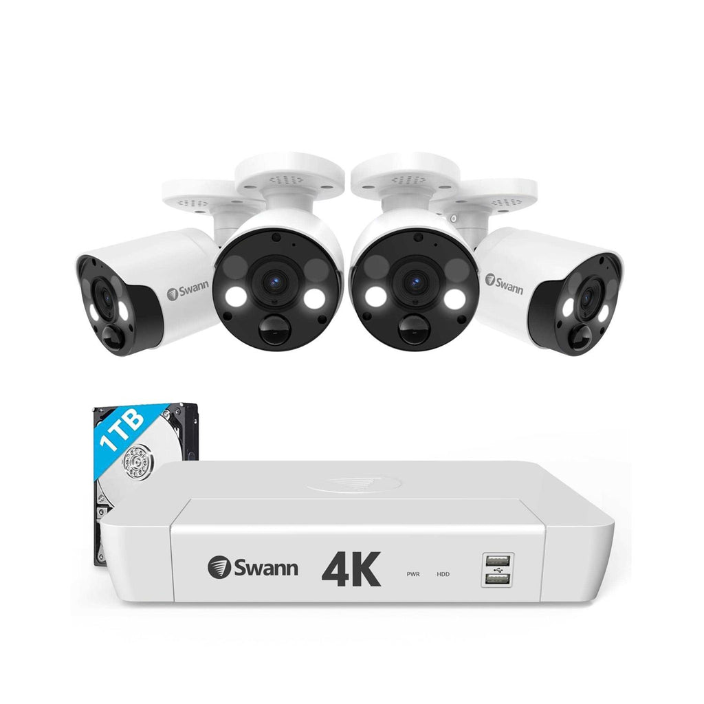 Swann 8-Channel 4K 1TB NVR Wired Security System with 4 Bullet Cameras and Color Night Vision