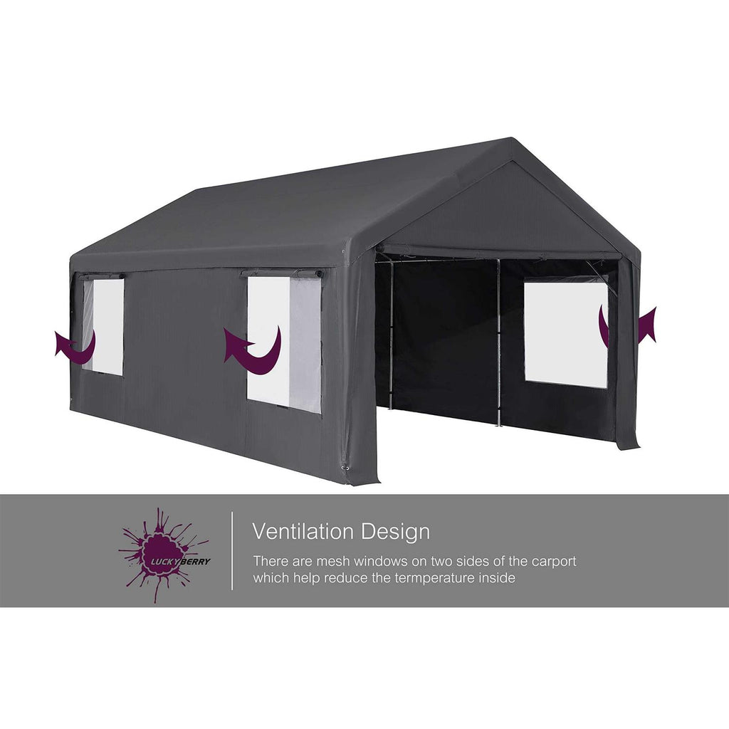Luckyberry 10’x 20′ Heavy Duty Carport with Roll-up Ventilated Windows