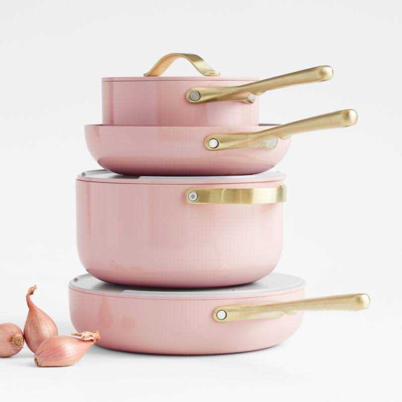 Caraway Home 7-Piece Ceramic Non-Stick Cookware Set with Gold Hardware