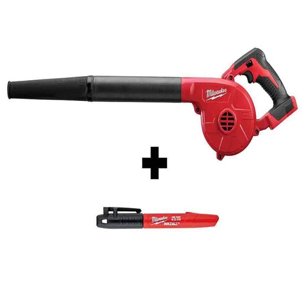Milwaukee M18 18V Lithium-Ion Cordless Compact Blower with INKZALL Black Fine Point Jobsite Marker