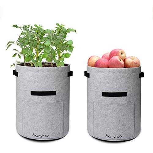 Homyhoo Potato Grow Bags with Flap 10 Gallon, 4 Pack Planter Pot with Handles and Harvest Window for Potato Tomato and Vegetables, Black and Gray