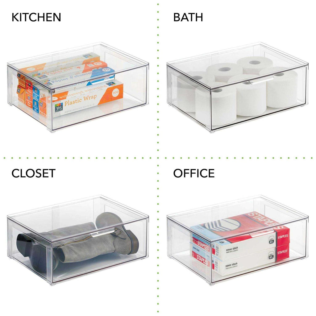 mDesign Plastic Stacking Closet Storage Organizer Bin with Drawer