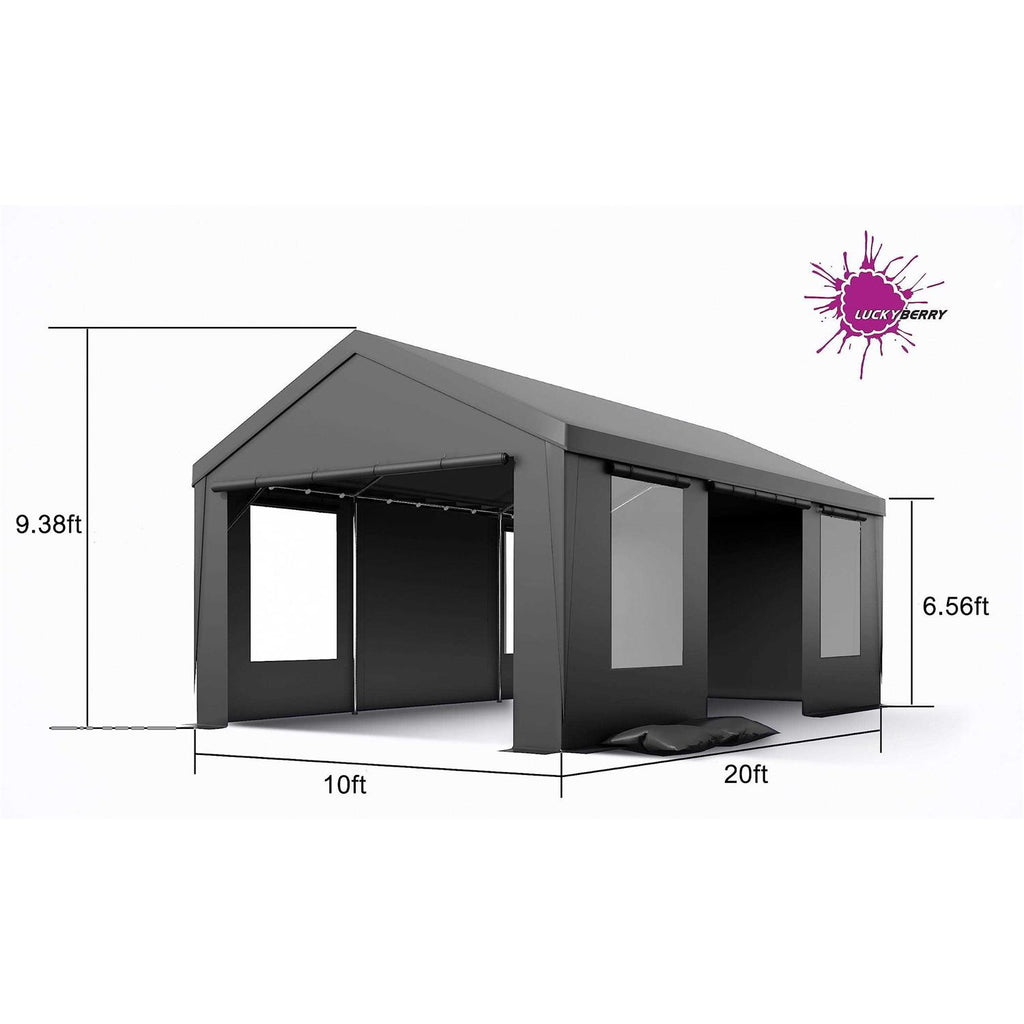 Luckyberry 10’x 20′ Heavy Duty Carport with Roll-up Ventilated Windows