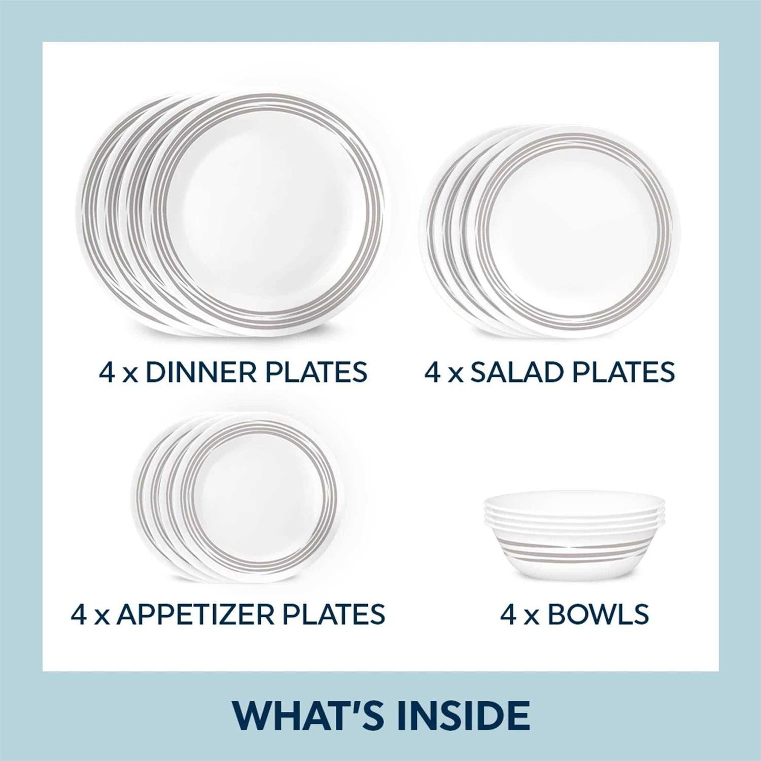 Corelle Brushed Silver 16 Piece Dinnerware Set